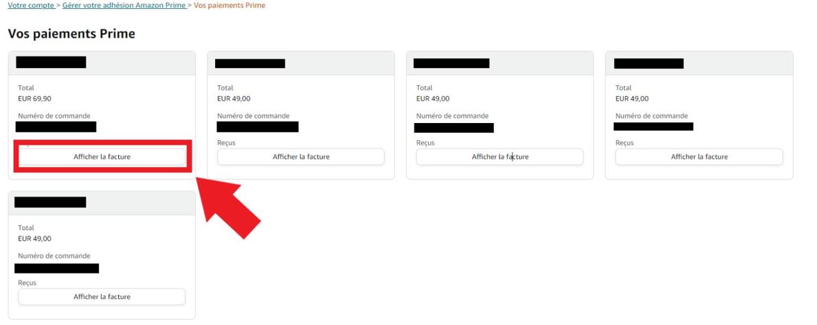 Afficher toutes les factures Amazon Prime