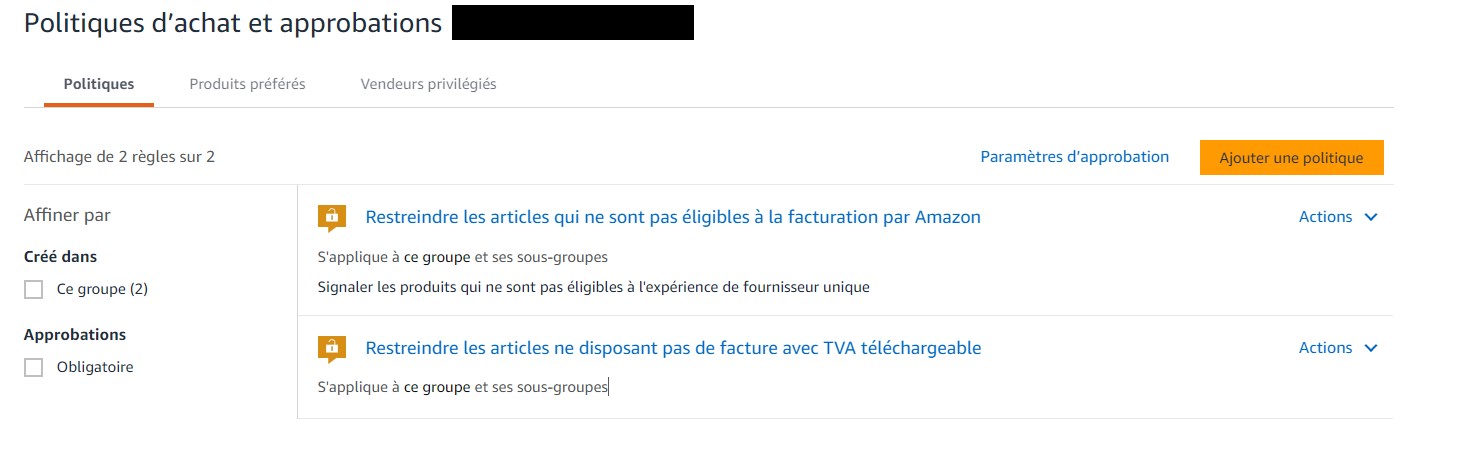 Paramétrage des politiques d'achat sur Amazon Business