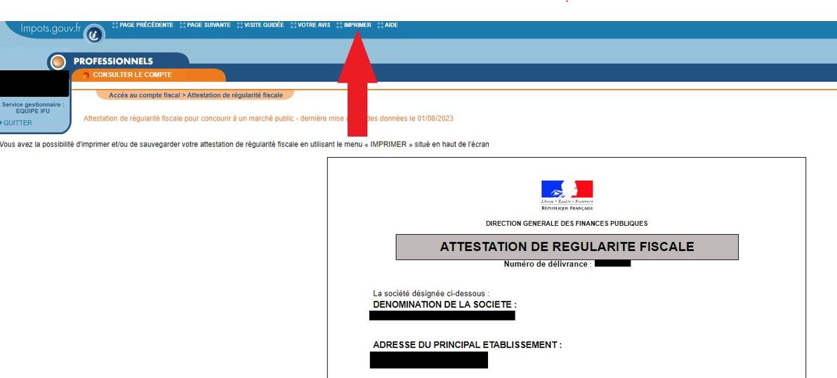 Attestation de régularité fiscale