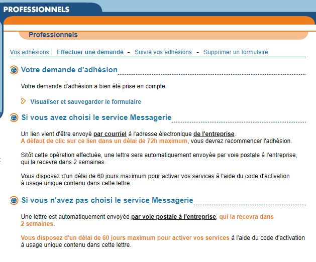 Message d'activation du compte Impôts Gouv