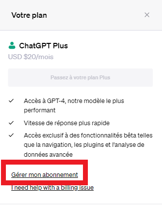 Gérer mon abonnement chatGPT