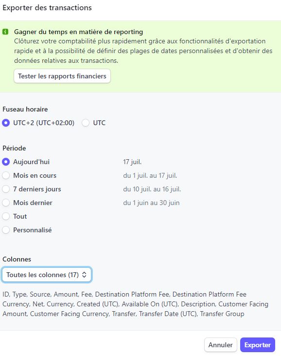 STRIPE Export transaction 2