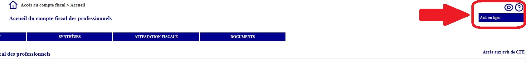Capture d'écran montrant le bouton d'aide et l'infobulle avec l'option Aide en ligne