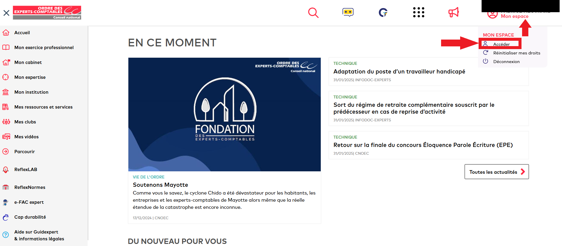 Connexion à votre espace sur le site privée du CNOEC